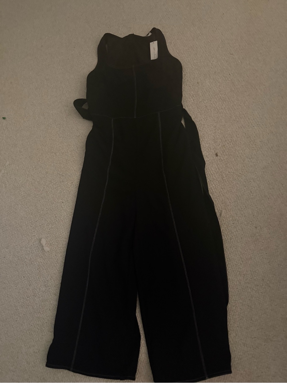 Black Wide-Leg Jumpsuit with Contrast Seams